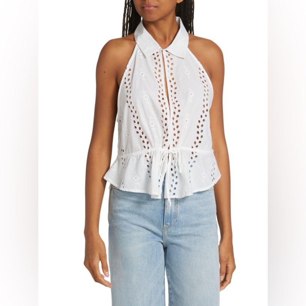 NWT Free People Ivory Tangerine Eyelet Detail Cotton Tank Size XS